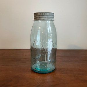Vintage Canning Jar, Blue Glass